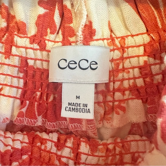 NWT, CeCe, Orange and White Blouse, Puffed Sleeves, Women's Size Medium - Picture 2 of 11